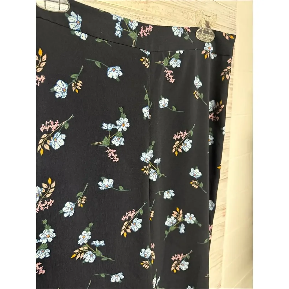 Cynthia Rowley Black Floral Wide Leg Pants Black Sz 4